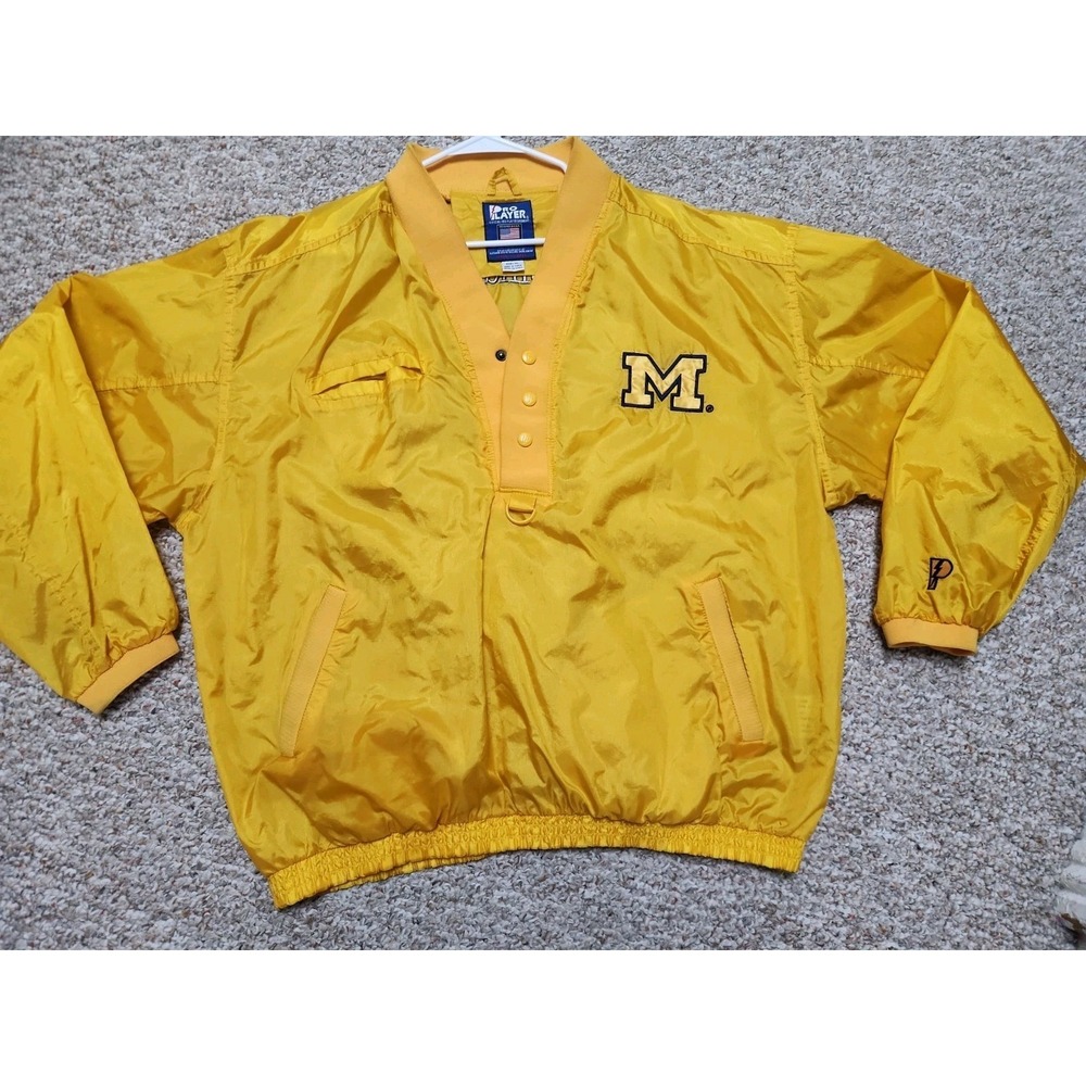 Vtg Michigan Wolverines Pro Player Windbreaker Snaps Jacket XL Maize Rare Retro